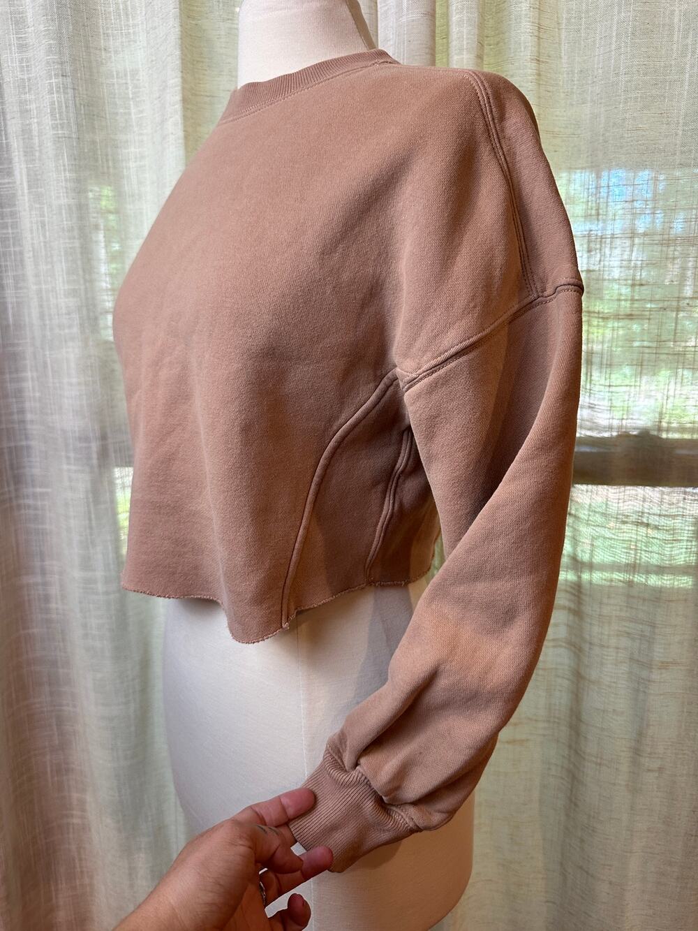 Abercrombie & Fitch Cropped Oversized Sweatshirt XXS Taupe Brown